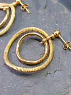 Vintage 9ct Gold Double Hoop DROP EARRINGS - Dangly - 2.8g