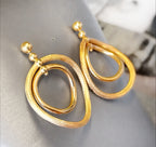 Vintage 9ct Gold Double Hoop DROP EARRINGS - Dangly - 2.8g