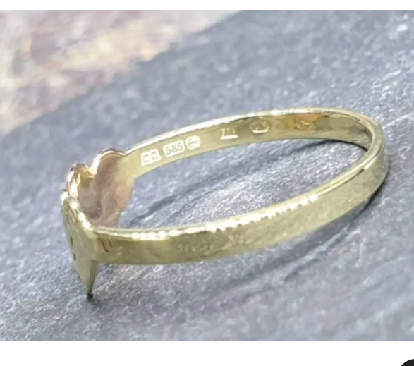 14ct Gold Double HEART RING - Yellow and Rose Gold Hearts - uk Size K (US 5)