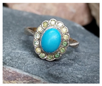 9ct Gold & Silver Turquoise Ring - Art Deco 1920s - Size uk Q (us 8) - 2.5g