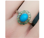 9ct Gold & Silver Turquoise Ring - Art Deco 1920s - Size uk Q (us 8) - 2.5g