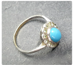 9ct Gold & Silver Turquoise Ring - Art Deco 1920s - Size uk Q (us 8) - 2.5g