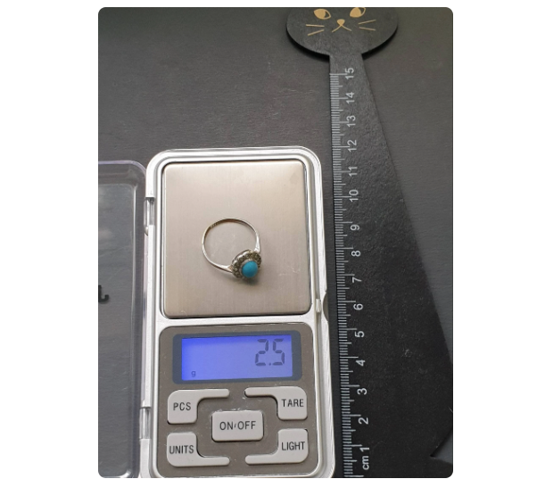 9ct Gold & Silver Turquoise Ring - Art Deco 1920s - Size uk Q (us 8) - 2.5g