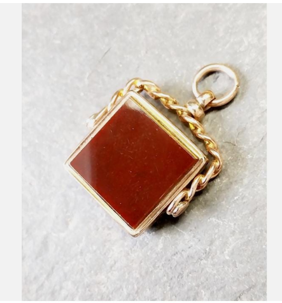 Antique 9ct GOLD BLOODSTONE & CARNELIAN Fob Pendant Spinner - Victorian 1889  7g