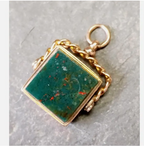 Antique 9ct GOLD BLOODSTONE & CARNELIAN Fob Pendant Spinner - Victorian 1889  7g