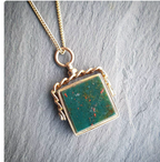 Antique 9ct GOLD BLOODSTONE & CARNELIAN Fob Pendant Spinner - Victorian 1889  7g