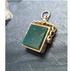 Antique 9ct GOLD BLOODSTONE & CARNELIAN Fob Pendant Spinner - Victorian 1889  7g