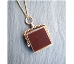 Antique 9ct GOLD BLOODSTONE & CARNELIAN Fob Pendant Spinner - Victorian 1889  7g