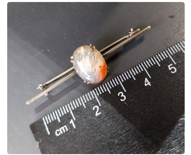 Antique Sterling Silver Moss Agate Bar Brooch - tie pin - 3.4g