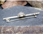 Antique Sterling Silver Moss Agate Bar Brooch - tie pin - 3.4g