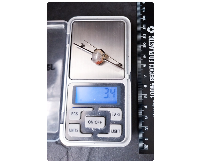 Antique Sterling Silver Moss Agate Bar Brooch - tie pin - 3.4g