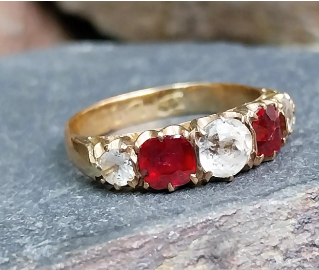 Antique Victorian 9ct GOLD Ring - Size uk M (us 6) - Chester Hallmarked - 1.9g