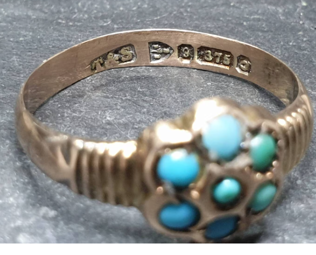 Antique Victorian 9ct Rose GOLD Turquoise Ring - Chester c 1899 - uk M 1/2 (6.5)
