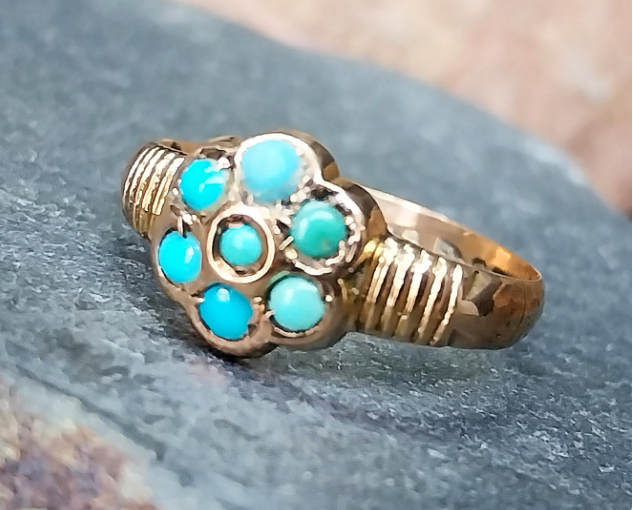 Antique Victorian 9ct Rose GOLD Turquoise Ring - Chester c 1899 - uk M 1/2 (6.5)