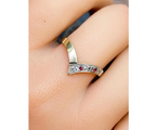 9ct GOLD WISHBONE RING with Ruby & Diamonds - Size uk R (us 8.5) - 2.1g