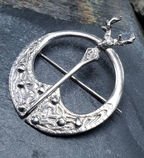 Vintage Silver CELTIC PENANNULAR Brooch with Stag Head-  11.5g