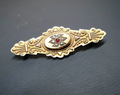 Victorian 9ct GOLD LOCKET BROOCH -  Seed Pearls & Ruby - 2.2g