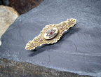 Victorian 9ct GOLD LOCKET BROOCH -  Seed Pearls & Ruby - 2.2g