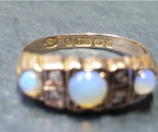 Antique 9ct Rose Gold Triple Fire OPAL & DIAMOND Ring - 1904 - Size uk M (6)
