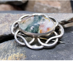 THOMAS EBBUTT Moss Agate Brooch - Scottish Silver c.1967 - 9g