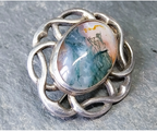 THOMAS EBBUTT Moss Agate Brooch - Scottish Silver c.1967 - 9g