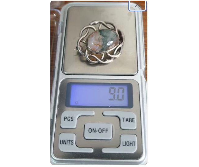 THOMAS EBBUTT Moss Agate Brooch - Scottish Silver c.1967 - 9g