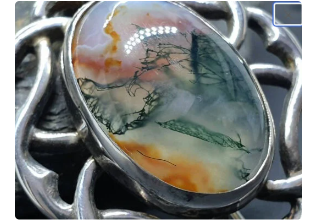 THOMAS EBBUTT Moss Agate Brooch - Scottish Silver c.1967 - 9g