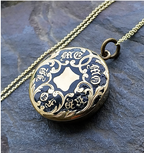 Antique 9ct Gold LOCKET NECKLACE - Black Enamel 'In Memory Of' on 18" Chain 5.5g