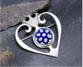 Vintage SILVER CAITHNESS BROOCH - Millefiori Heart and Crown Luckenbooth - 10.4g