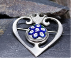 Vintage SILVER CAITHNESS BROOCH - Millefiori Heart and Crown Luckenbooth - 10.4g