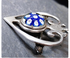 Vintage SILVER CAITHNESS BROOCH - Millefiori Heart and Crown Luckenbooth - 10.4g