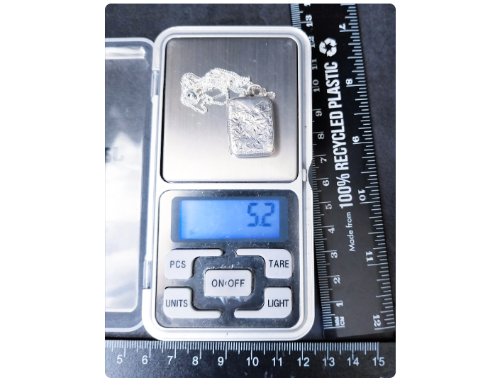 Edwardian SILVER Rectangular LOCKET, Chester 1908 on 18" Chain - 5.2g
