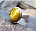 Vintage SPINNER RING - Onyx and Tigers Eye Sterling Silver - uk size K (5) 6g
