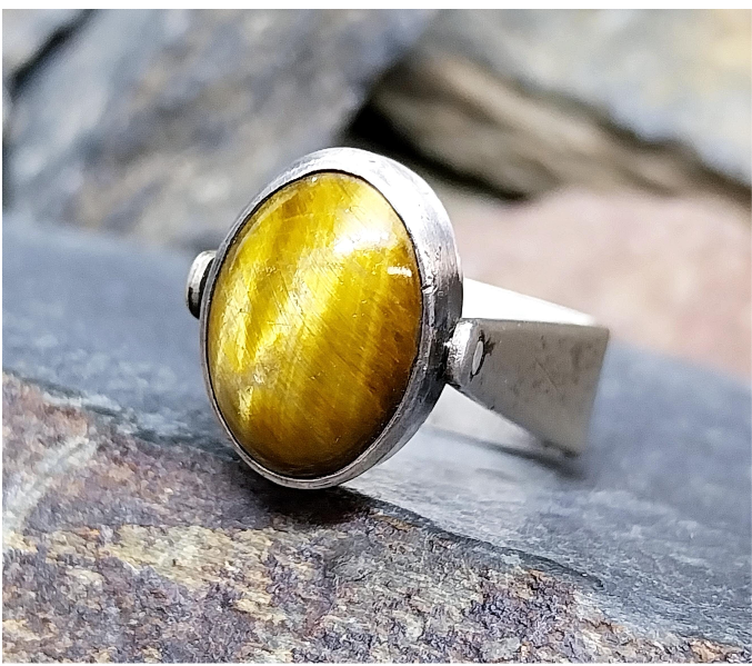 Vintage SPINNER RING - Onyx and Tigers Eye Sterling Silver - uk size K (5) 6g