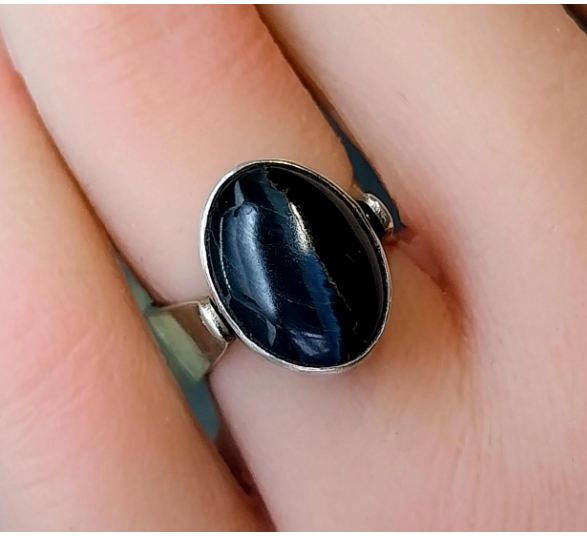 Vintage SPINNER RING - Onyx and Tigers Eye Sterling Silver - uk size K (5) 6g