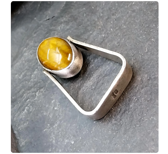 Vintage SPINNER RING - Onyx and Tigers Eye Sterling Silver - uk size K (5) 6g