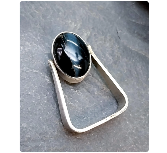 Vintage SPINNER RING - Onyx and Tigers Eye Sterling Silver - uk size K (5) 6g