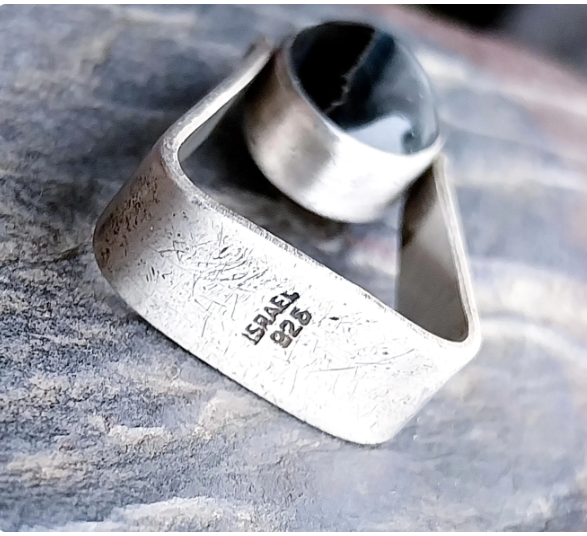 Vintage SPINNER RING - Onyx and Tigers Eye Sterling Silver - uk size K (5) 6g