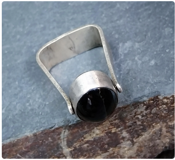 Vintage SPINNER RING - Onyx and Tigers Eye Sterling Silver - uk size K (5) 6g