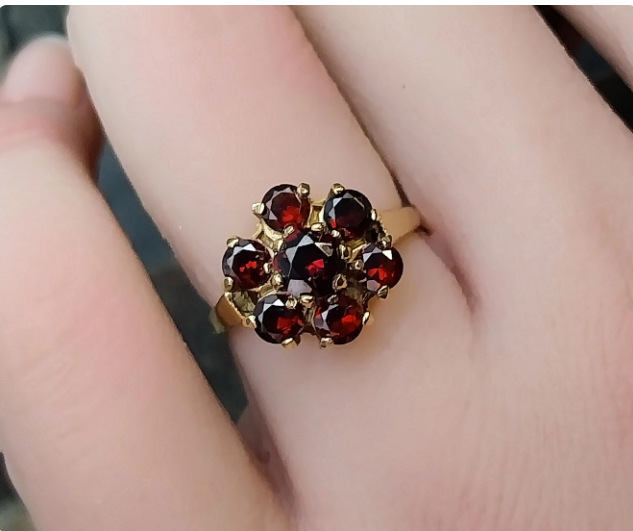 Vintage 9ct GOLD GARNET Ring - with Mandarin Spessartite Cluster - Size K - 3.1g