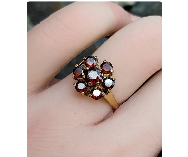Vintage 9ct GOLD GARNET Ring - with Mandarin Spessartite Cluster - Size K - 3.1g