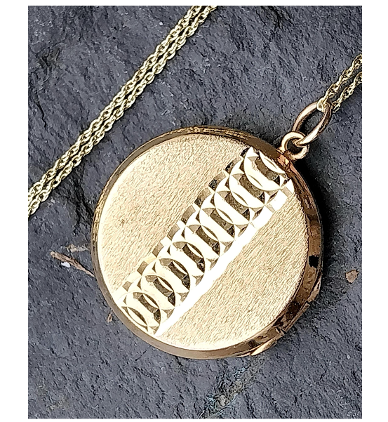 Antique 9ct GOLD Round Locket with Geometric Design on 20" Chain - 5.2g