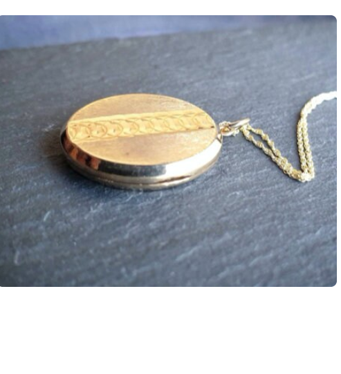 Antique 9ct GOLD Round Locket with Geometric Design on 20" Chain - 5.2g
