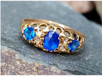Antique Victorian 9ct GOLD Ring c.1887 - Blue Stones - UK Size P (us 7.5) - 1.4g