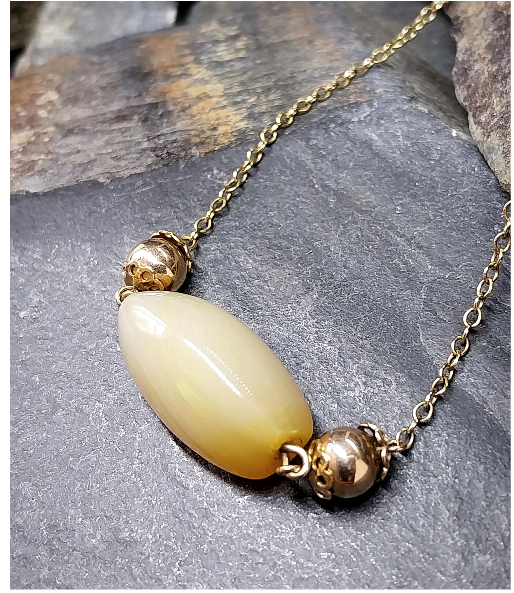 Antique 9ct Gold Chain Necklace with Spinning Agate Choker 13" - 6.8g