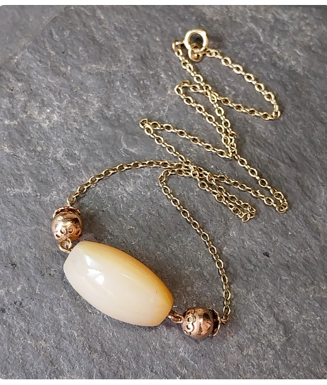 Antique 9ct Gold Chain Necklace with Spinning Agate Choker 13" - 6.8g