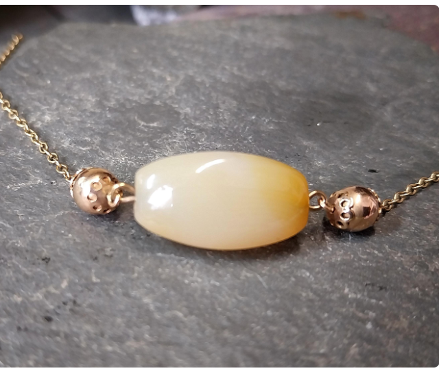 Antique 9ct Gold Chain Necklace with Spinning Agate Choker 13" - 6.8g