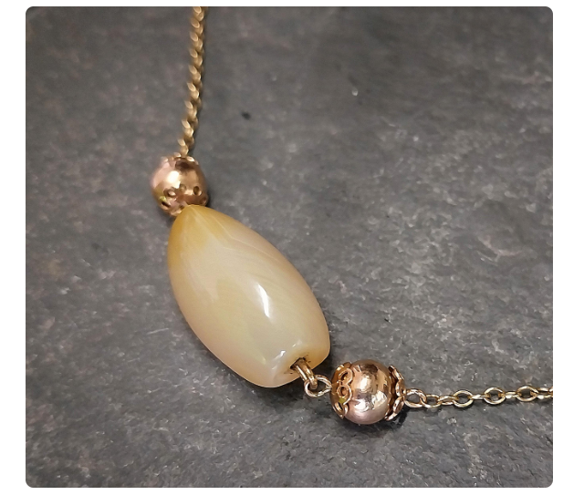 Antique 9ct Gold Chain Necklace with Spinning Agate Choker 13" - 6.8g