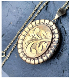 Large 9ct Gold Locket Necklace - Oval Scroll on 18" Chain - 10.6g