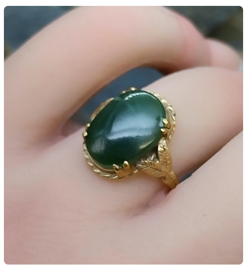 Antique 9ct Rose Gold Green Agate Ring  chryophase Jade Emerald O 1/2 (7.5) 3.4g